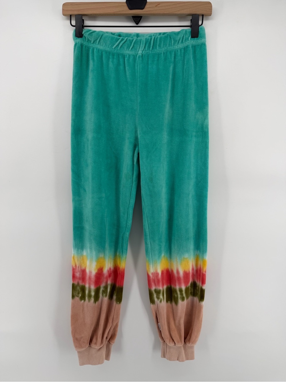 Molo Kids Velour Joggers Pants Teal Blue Tie Dye Hem Girl Boy Size 10 140